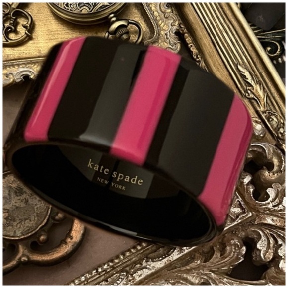 KATE SPADE • Bronwyn Bangle Resin Pink Black Striped Bracelet - Picture 5 of 5